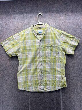 Columbia Shirt Mens Large Green Plaid Short Sleeve Button Front Casual Woven